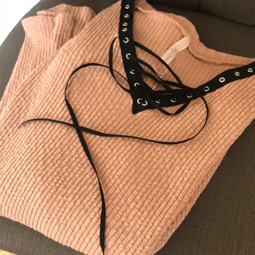 LAST - Coffee casual lace up sweater